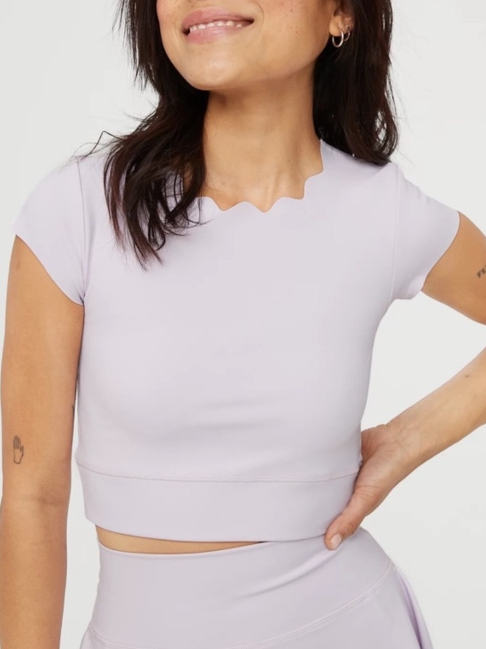 aerie Lavender Scallop-Neck Crop Top